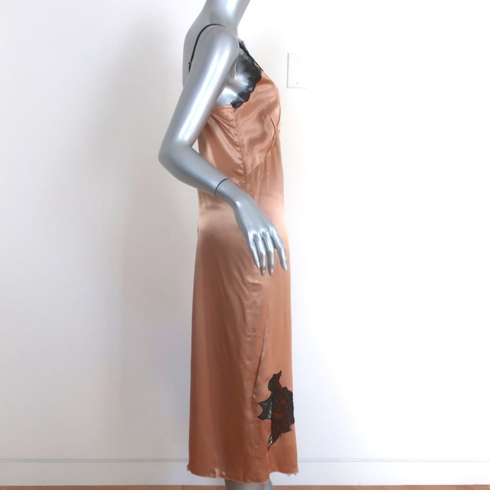 HELMUT LANG LACE-TRIM SLIP DRESS GOLD SATIN SIZE SMALL SPAGHETTI STRAP MIDI - Picture 3 of 8
